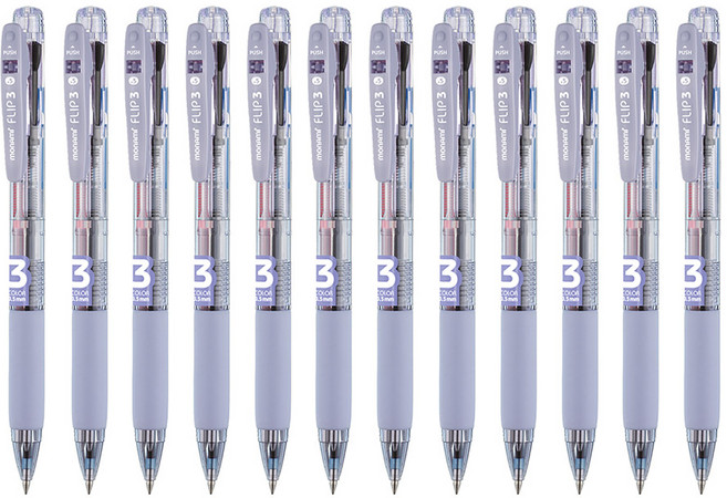 monAmi Flip3 多功能筆 0.5mm, 薰衣草色(黑+藍+紅), 12個