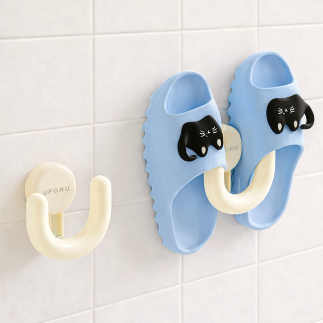 주앤지 흡착식 다용도 벽걸이 욕실 신발 정리 걸이, 아이보리, 2개