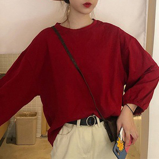 Goodif 女款圓領燈籠袖寬鬆長袖T恤