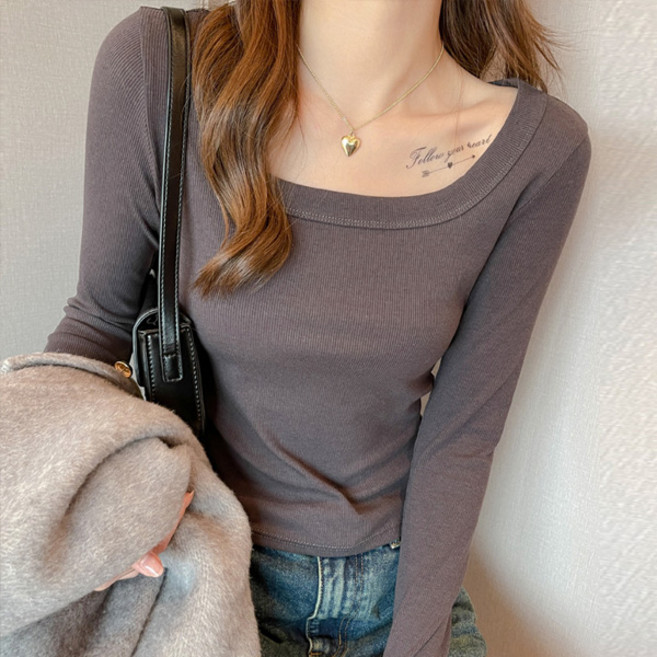 선빛 여성용 세나 스퀘어넥 무지 긴팔 티셔츠