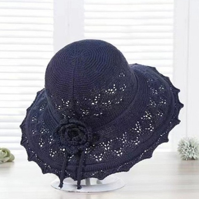 디멜디 여성용 꽃장식 뜨개 챙넓은 여름 밀짚스타일 모자
