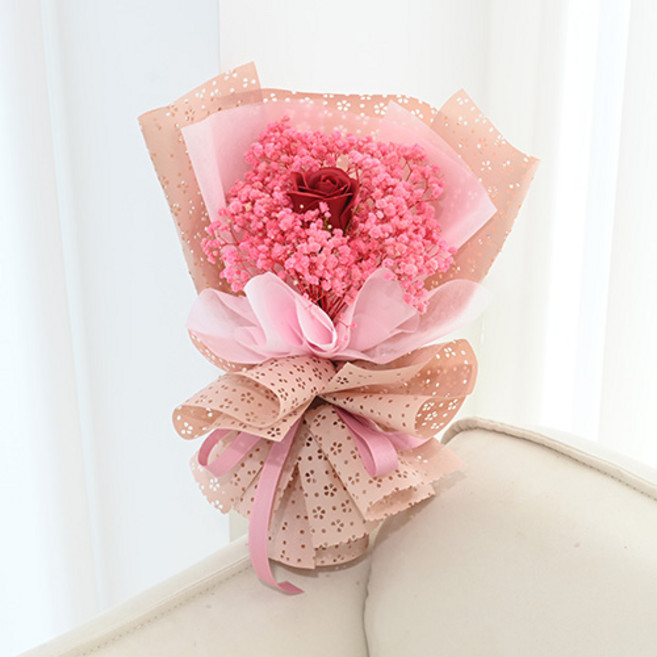 도시정원 러블리 프리저브드 안개 꽃다발 + 쇼핑백, 핑크