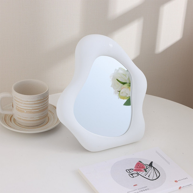 아워웍스 물결모양 탁상용 화장거울, 화이트