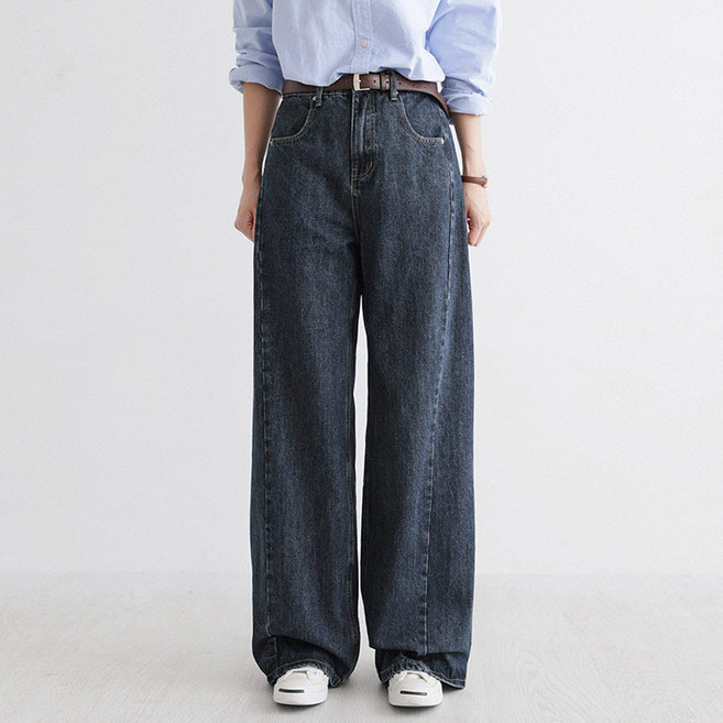 앤드스타일 여성용 롱/기본/숏 기장 딱맞진 19탄 슬림절개 데님 와이드 팬츠 264923