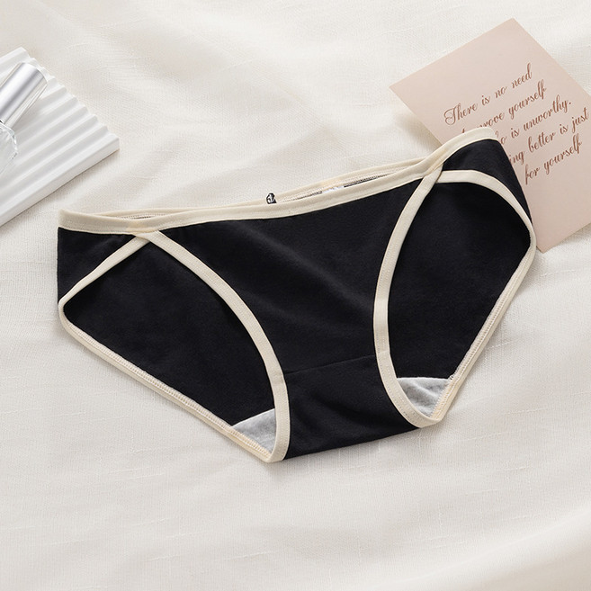 PEONIST 女性撞色簡約純棉內褲 4件組, 黑色