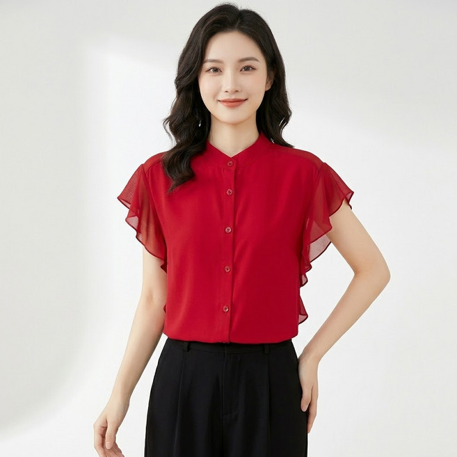 마켓에이 여성용 소매 러플 시폰 블라우스 M263-0655