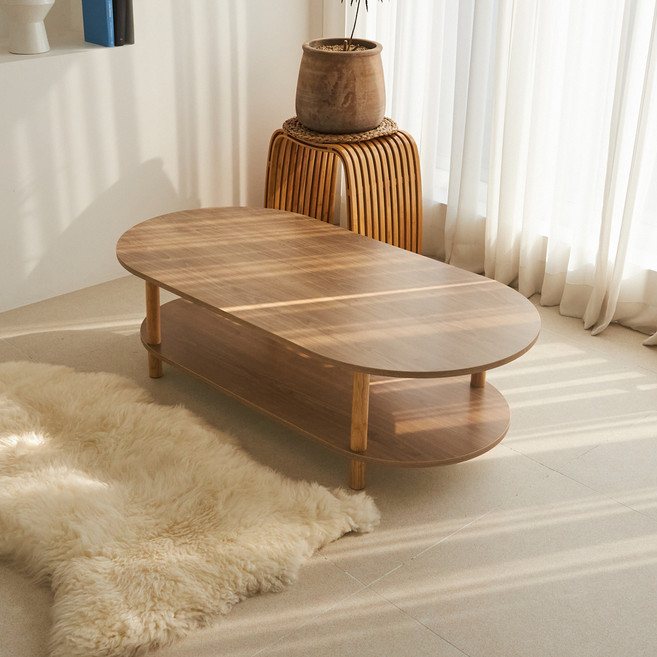 스토리퍼니쳐 국내생산 E0 LPM 하모니 2단 쇼파 테이블 타원 BASIC 1200x600x330, 내추럴오크