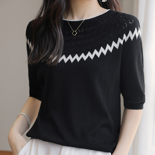 라라티나 여성용 글래디 라인 아이스실크 니트 반팔 티셔츠