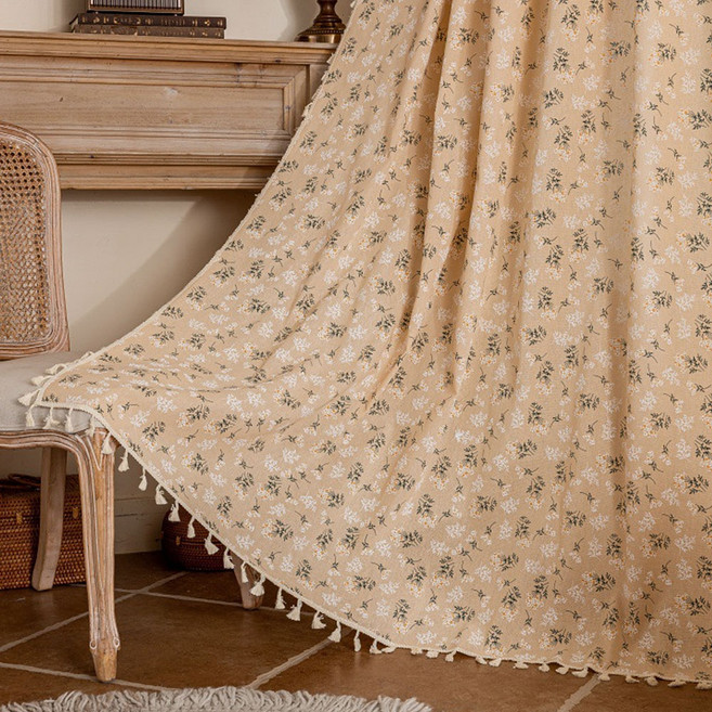 지앤와이 허브꽃 러스틱 태슬 커튼 봉집형