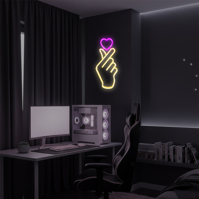 Yumi 愛心手指室內裝飾霓虹燈氣氛燈, 黃色粉紅愛心