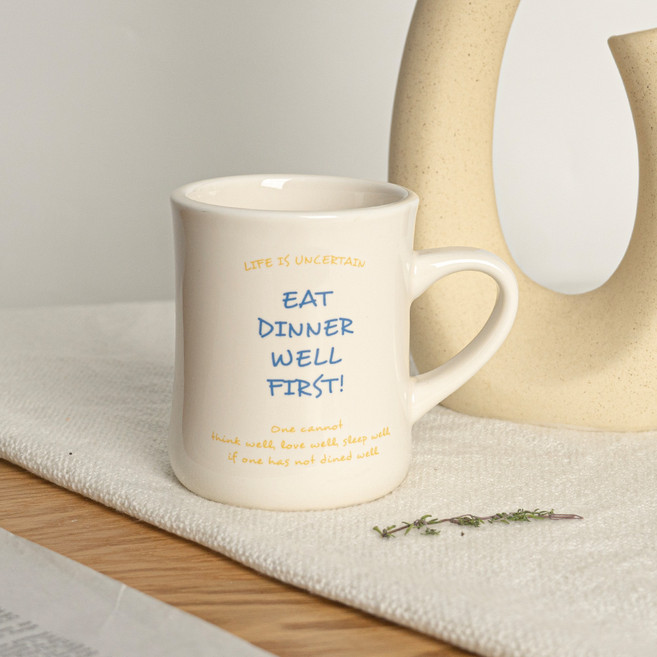 시라쿠스 뉴욕 레터 레터링 도자기 오목 머그컵 400ml, 블루, 1개