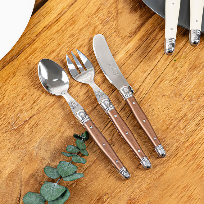 라귀올 디저트 스푼 + 포크 + 나이프 세트, 브라운, 1세트, 티스푼 + 케이크포크 + 버터나이프