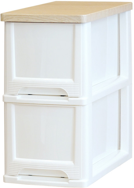 보노하우스 국내 제조 어반 우드상판 슬림 서랍장, 화이트, 2단