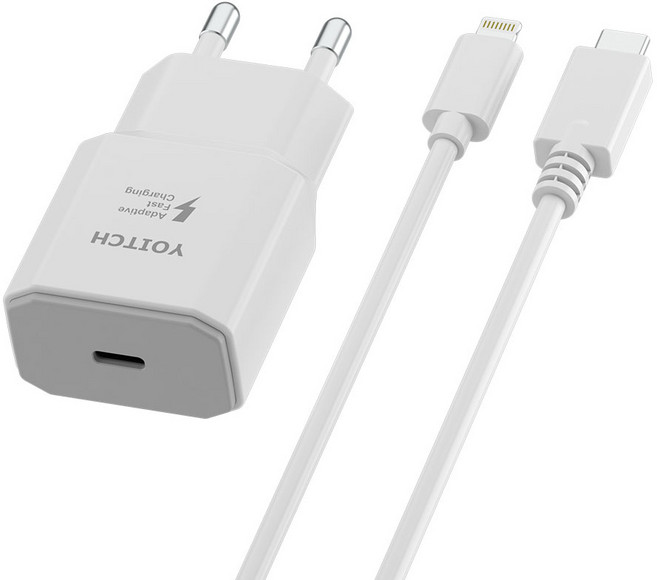 요이치 Q라인 아이폰 고속 충전기 18W + C to 8 충전 케이블 1m 세트, 화이트, 1세트