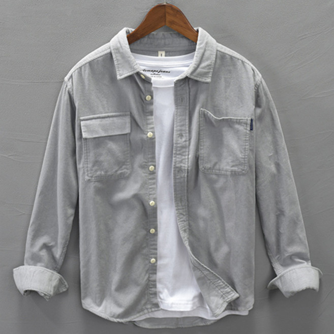 더플로우커머스 남성용 시크한 무채색의 코듀로이 캐주얼 셔츠 자켓