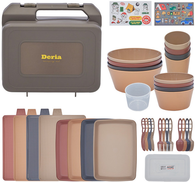 씨밀렉스 드라이 캠핑 식기&커트러리 세트, 브라운(캐리어), 1개