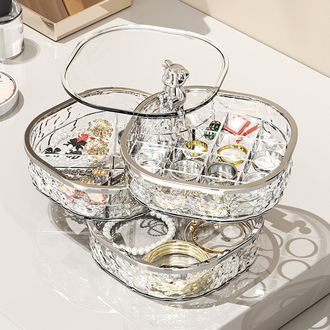 리빙공감 3단 보석 주얼리 악세사리 회전 보관함, 투명화이트, 1개