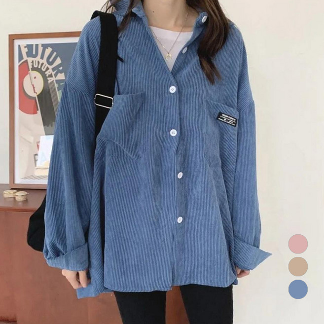 Elsso 女款燈芯絨休閒約會長袖外套襯衫