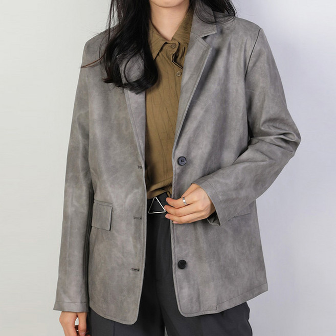 퀸이즈 여성용 클래식 페이크 레더 자켓