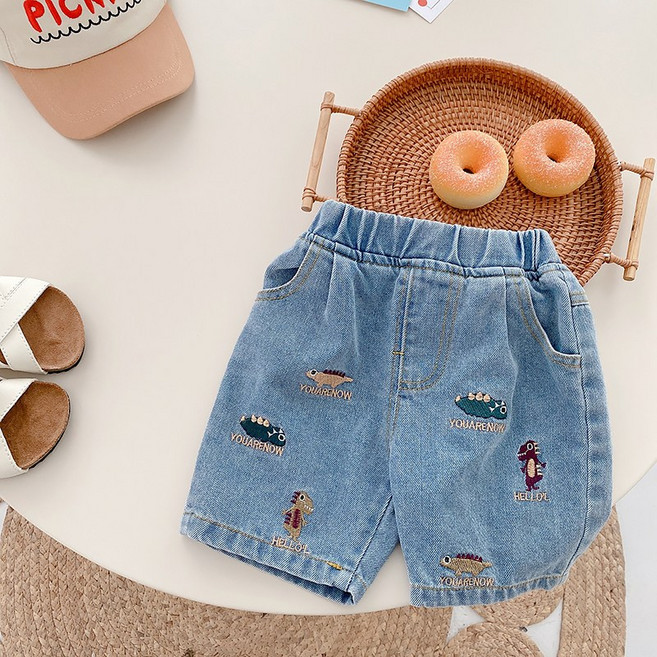 BEBENIZ 孩童迷你恐龍刺繡牛仔短褲