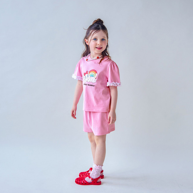 월튼키즈 아동용 레인보우 캣 레이스 상하의 세트