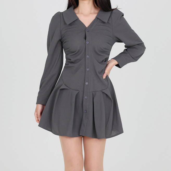 Dotif Monday 抓皺連身裙 T24FW1-A0507, 深灰色
