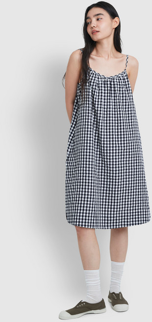 JAJU 여성용 코튼 시어서커 민소매 파자마 원피스