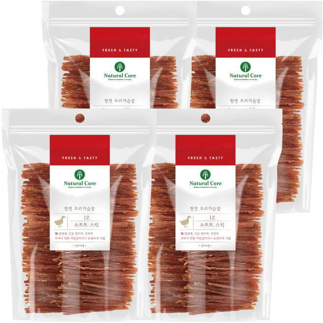 네츄럴코어 강아지 12 소프트 스틱 건조간식, 오리가슴살, 180g, 4개