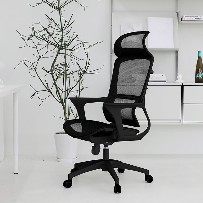 린백 허리 편한 풀메쉬 의자 LB834HB, 블랙