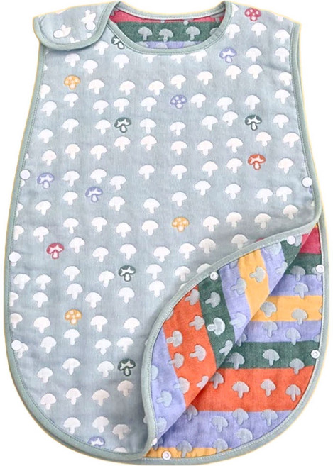 JoyNa 日式6層紗背心式防踢被, 蘑若星河 灰藍色