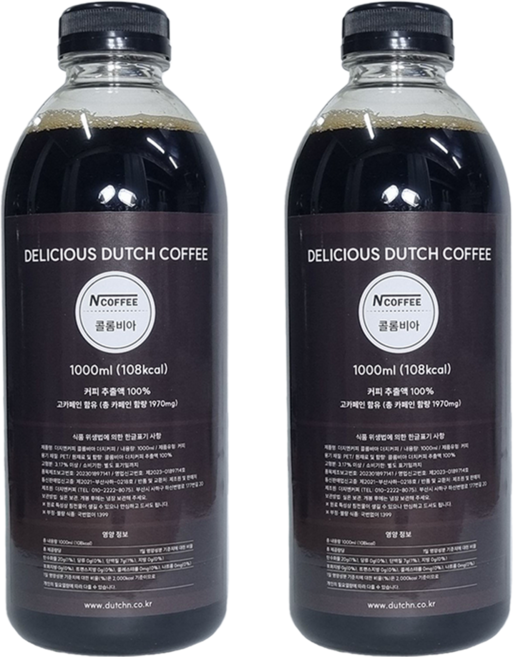 엔커피 더치커피 콜드브루 콜롬비아, 1L, 2개, 1개입