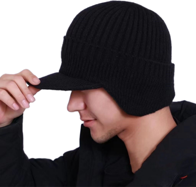 디스티프 겨울 방한 스포츠 귀마개 비니, 챙 블랙 기모, 1개