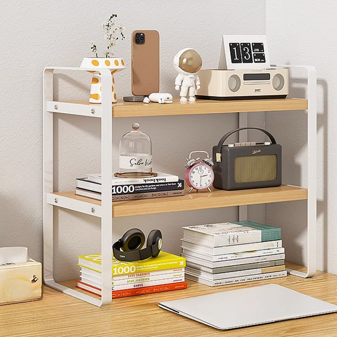 디엔오 책상 주방 틈새 수납용 소형 선반, 화이트 + 우드