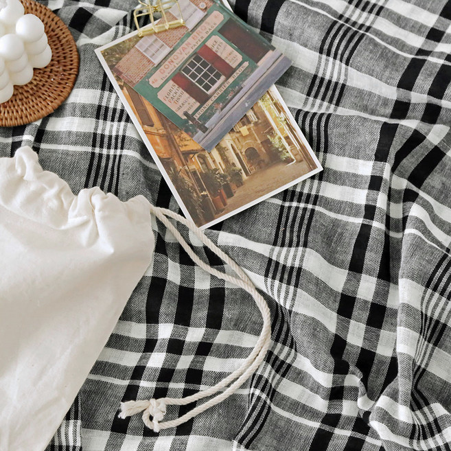 천팜 30수 선염면 이중거즈 위시 체크 패브릭 원단, 1269 블랙