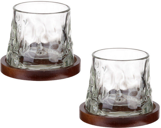 플라라 회전형 글라스 언더락 롤링 위스키잔 + 코스터 세트 웨이브, 2세트