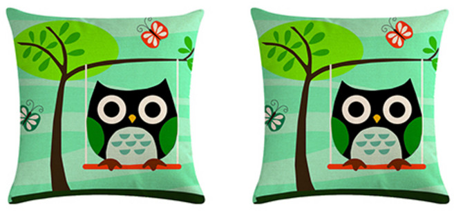 일상생활하는 부엉부엉 부엉이 일러스트 쿠션 커버 2p