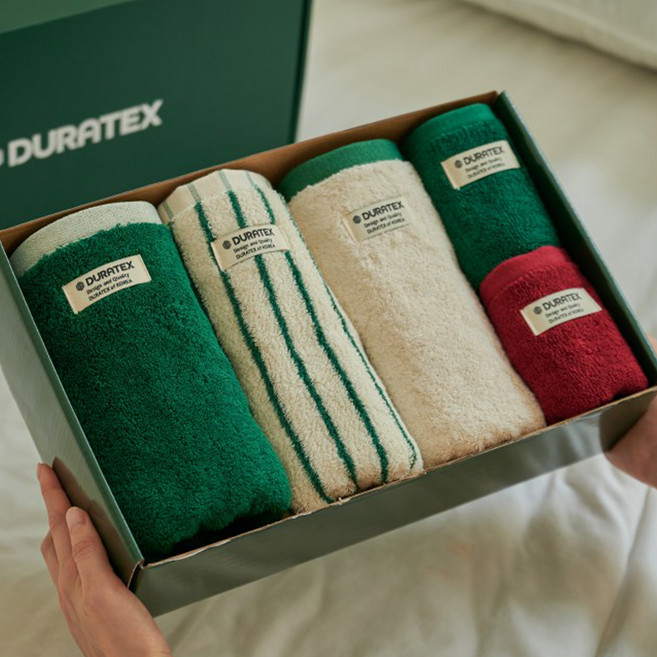 듀라텍스 아르벨라 페이스타올 200g x 3종 + 핸드타올 42g x 2종 홈세트, 1세트, 그린, 스프라이트, 화이트(타올), 그린, 레드(핸드타올)