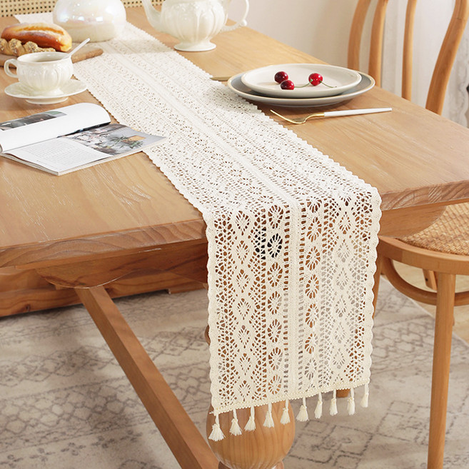 바른리빙 라벨르 테이블러너, 화이트, 2인용(24 x 120 cm), 1개