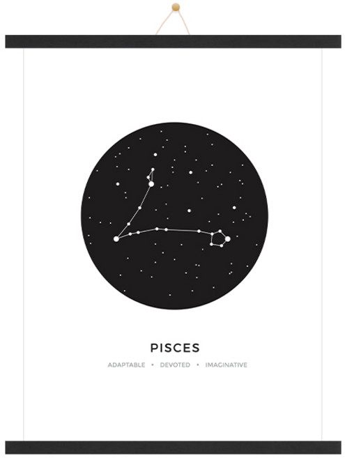 우드 족자 + 인테리어 물고기자리 포스터 + 끈 랜덤발송 세트, 블랙