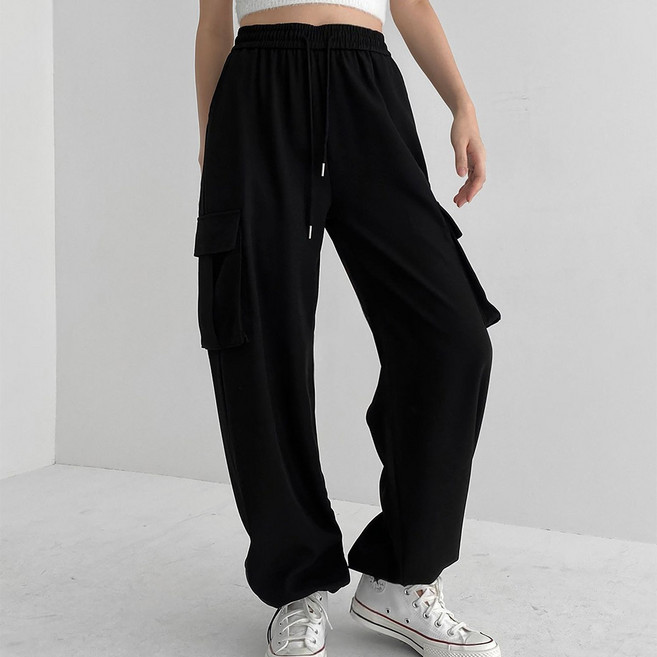 라라온 여성용 3단기장 숏/기본/롱 와이드 카고 바지 캐주얼 스트링 밴딩 조거팬츠 25TSP3364