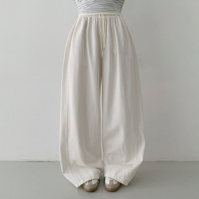 플랜데이 여성용 숏/롱 기장 에누아 논페이드 스트링 와이드 팬츠