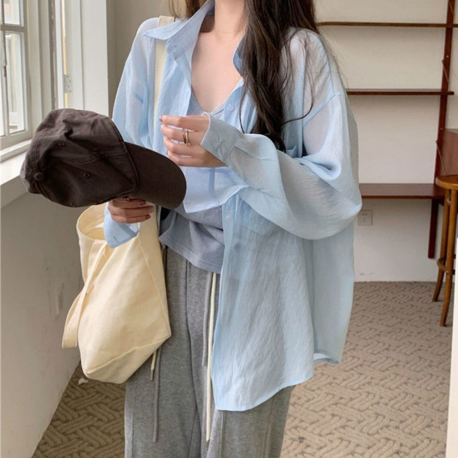 DMELD 女款薄袖長版襯衫