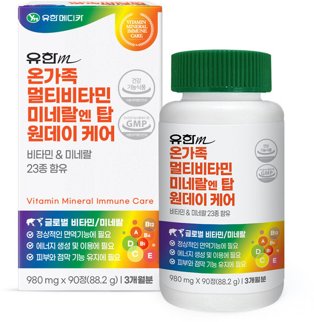 유한메디카 온가족 멀티비타민 미네랄 엔 탑 원데이 케어, 90정, 1개