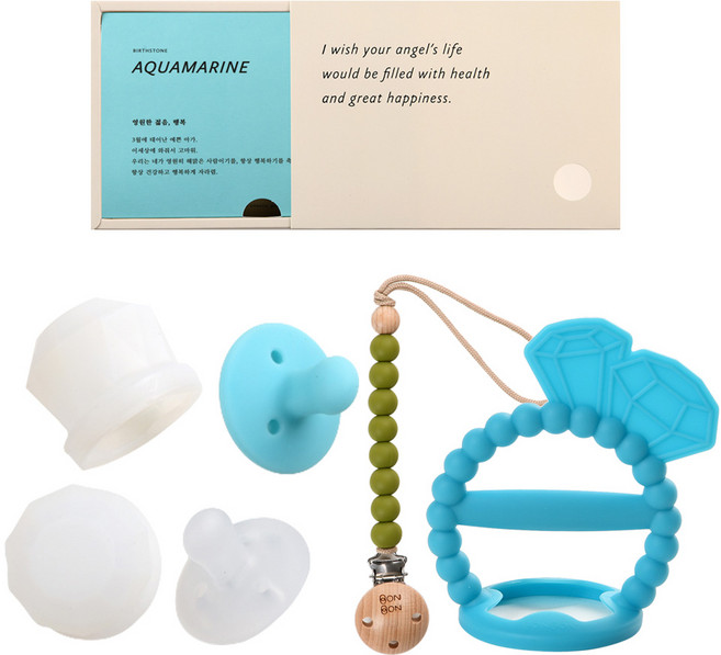 데일리라이크 봉봉 탄생석 노리개 젖꼭지 치발기 세트, 3월 아쿠아마린, 2단계(4개월이상), 1세트