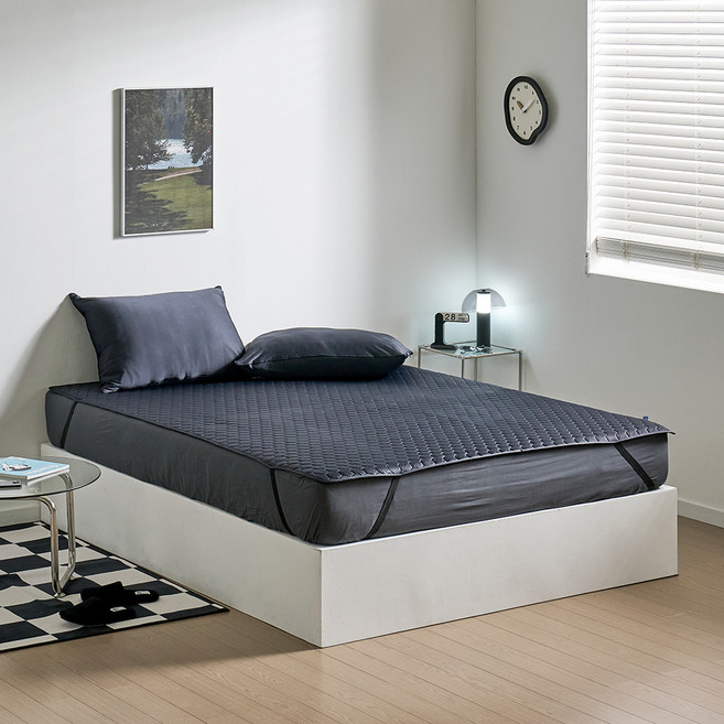 데시뉴 젤라또 냉감 누빔 고정밴드 미끄럼방지 침대패드, 블랙샤베트