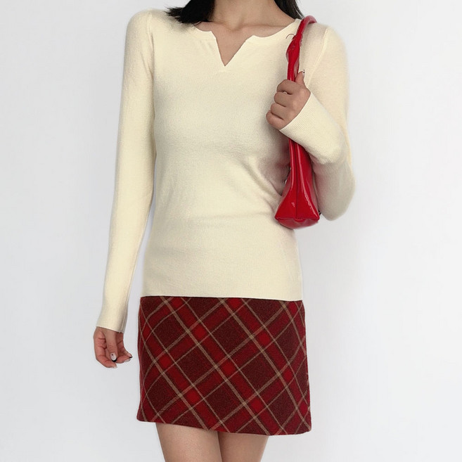 더시럽 여성용 포인트 V넥 데일리 긴팔 니트