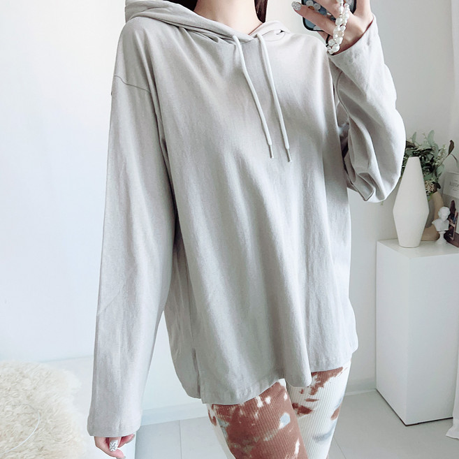 이지스튜디오 여성용 싱글 트임 오버핏 박스 후드 티셔츠