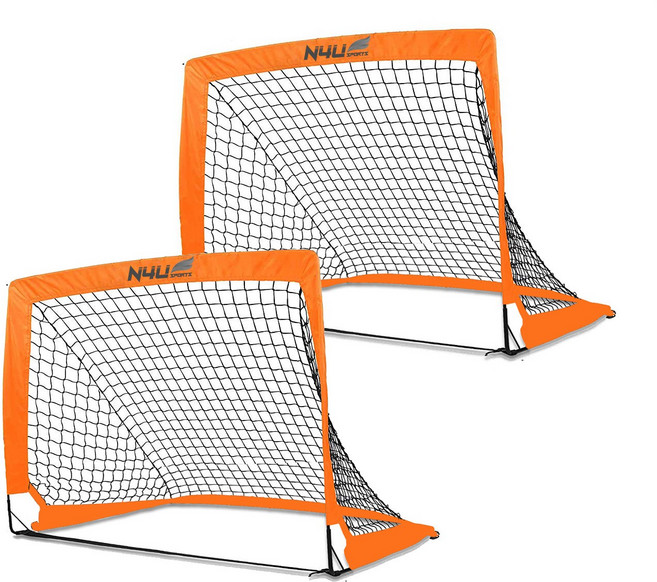 N4U 迷你可折疊足球門, 橘色框 + 黑色網, 2個