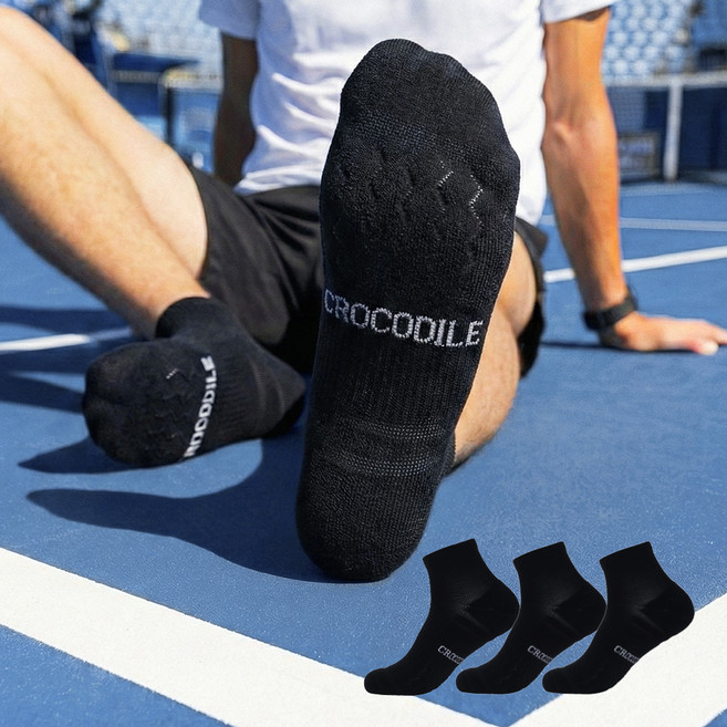 크로커다일 드라이쿨 넌슬립 2중쿠션 스포츠 밀착 런닝 단목 양말 CD402 3켤레, 블랙, 3개