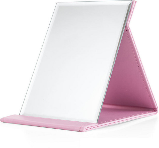 무다스 PU 커버 접이식 휴대용 탁상 거울 소형, 핑크